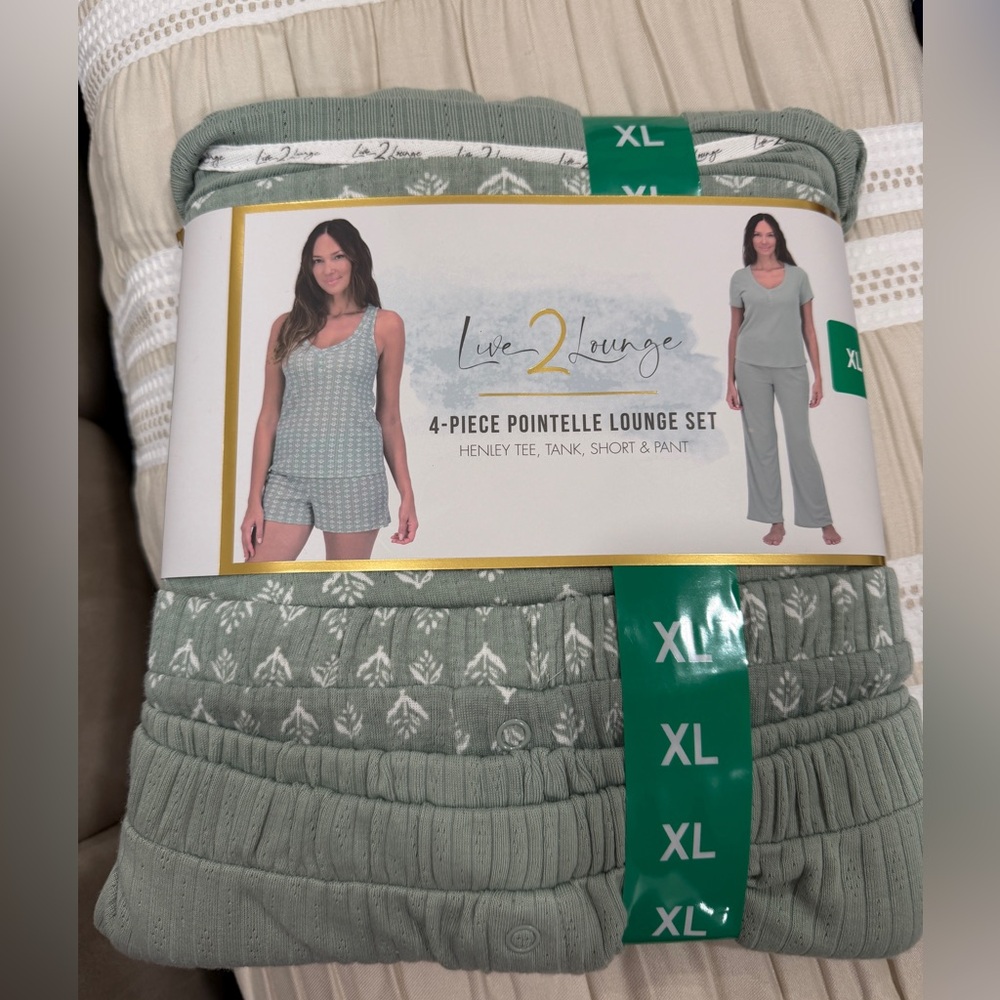 Live 2 Lounge 4-Piece Women’s Pointelle Lounge Set Brand New